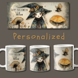 Vintage Whimsical Halloween Witch, Personalised  Coffee Mug