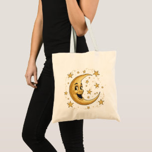 Vintage Whimsical Man in the Moon Golden Celesti Tote Bag