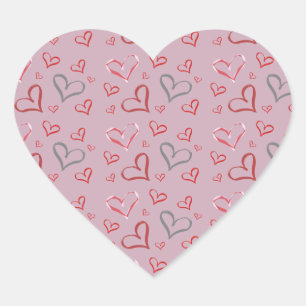Vintage Whimsical Multicolored Hearts Drawing   Heart Sticker