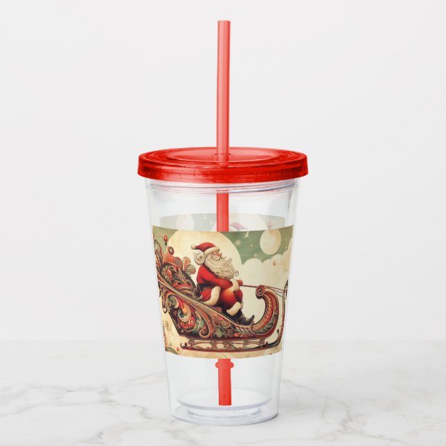 vintage/whimsical/santa/Christmas Acrylic Tumbler (Front)