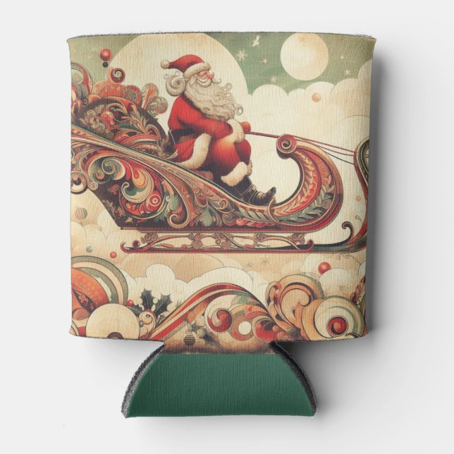 vintage/whimsical/santa/Christmas Can Cooler (Front)