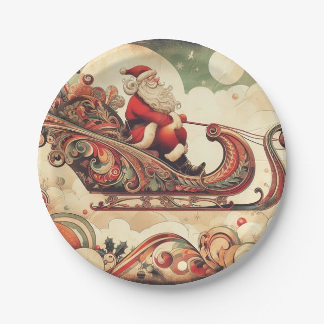 vintage/whimsical/santa/Christmas Paper Plate (Front)