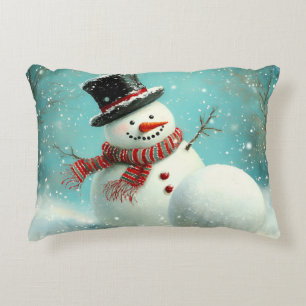 Vintage Whimsical Winter Snowman Joy Decorative Cushion