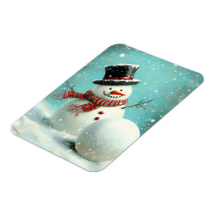 Vintage Whimsical Winter Snowman Joy Magnet