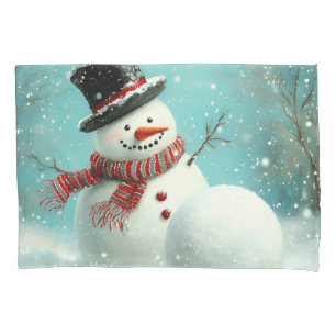 Vintage Whimsical Winter Snowman Joy Pillowcase