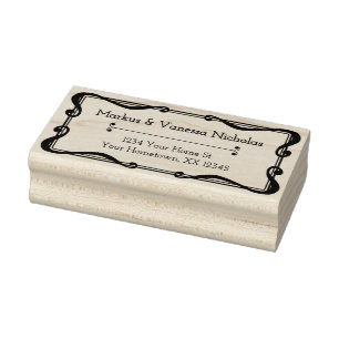 Vintage Whimsy Border Name & 2 Line Address Rubber Stamp