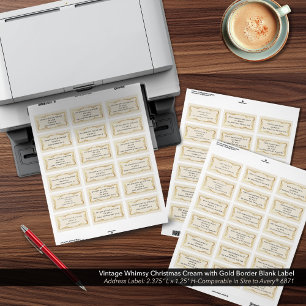Vintage Whimsy Christmas Cream Gold Border Blank Label