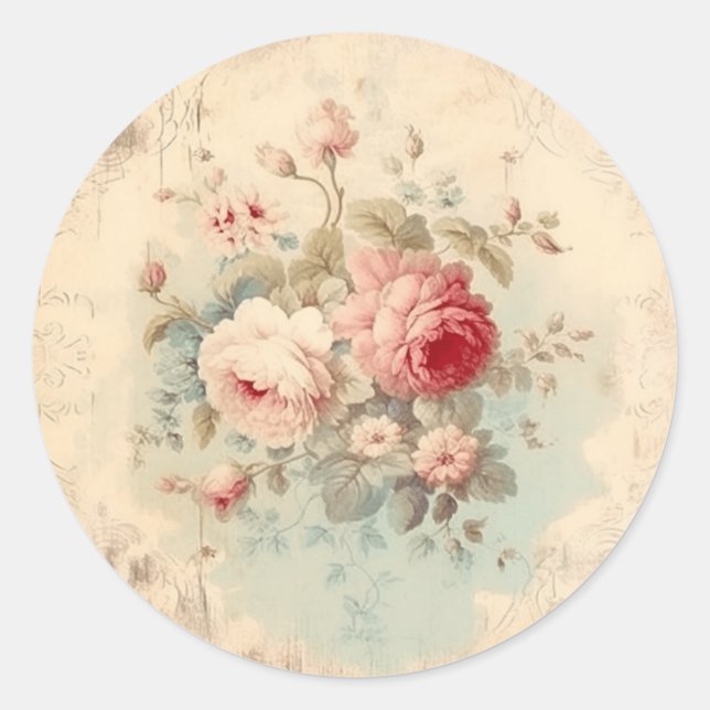 Vintage Whimsy, Pink Shabby Chic Classic Round Sticker (Front)