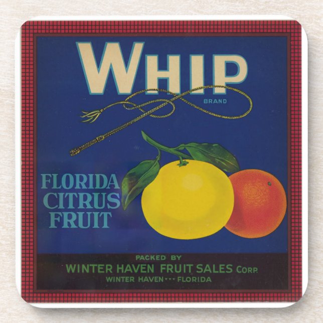 Vintage Whip Citrus Fruit Label  Coaster (Front)