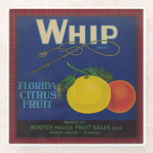 Vintage Whip Citrus Fruit Label  Glass Coaster