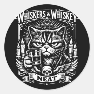 Vintage whiskers and neat cat lover drinker classic round sticker