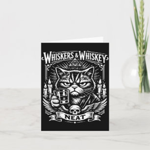 Vintage Whiskers and Whiskey Neat Cat Lover Card