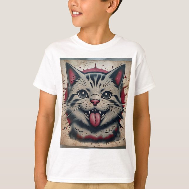 Vintage Whiskers | Cat Tattoo T Shirt Design (Front)