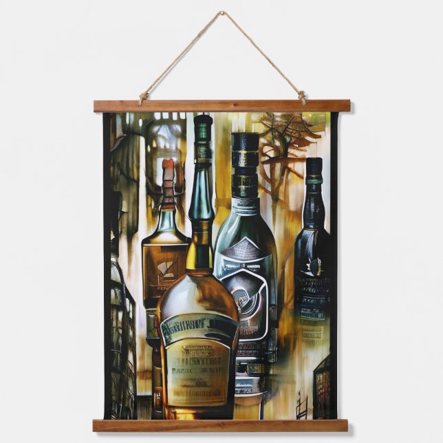 Vintage Whiskey Bottles Hanging Tapestry (Front)