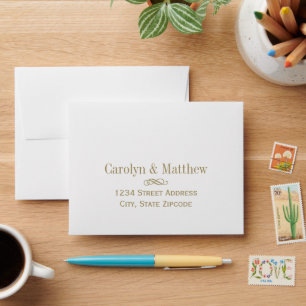 Vintage White and Antique Gold Wedding RSVP Envelope