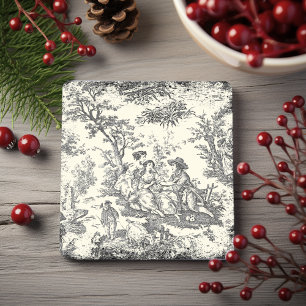 Vintage white and black toile de jouy couple stone coaster