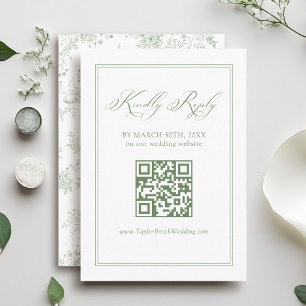 Vintage White and Green Wedding RSVP QR code  Enclosure Card