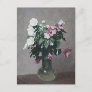 Vintage White and Pink Mallows in a Vase Postcard