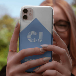 Vintage white & aqua blue monogrammed iPhone 11 case