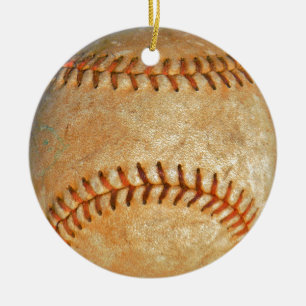 Vintage White Baseball red stitching Ceramic Ornament