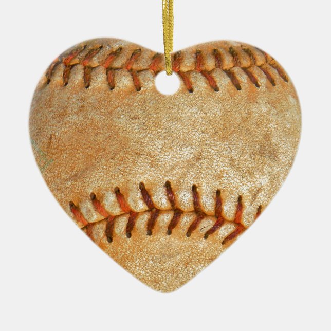 Vintage White Baseball red stitching Ceramic Ornament (Front)