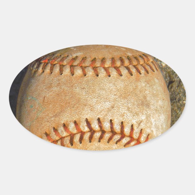 Vintage White Baseball red stitching Oval Sticker (Front)