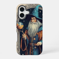 Vintage White Beard Blue Hat Magic Wizard