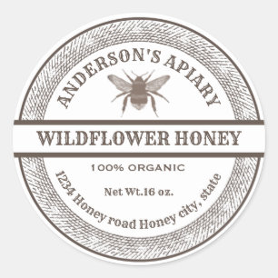 Vintage white bee apiary honey jar label