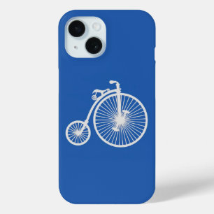 Vintage White Bicycle on Blue iPhone 15 Case