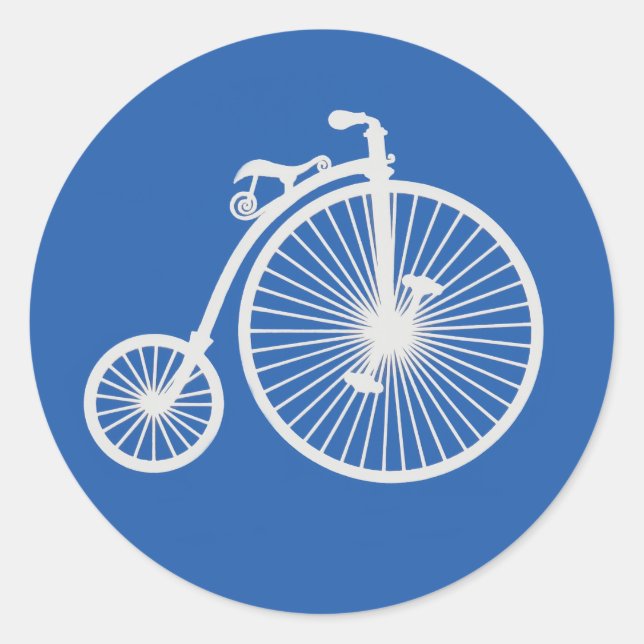 Vintage White Bicycle on Blue Classic Round Sticker (Front)