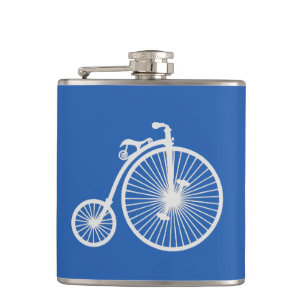 Vintage White Bicycle on Blue Hip Flask