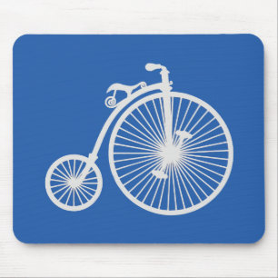 Vintage White Bicycle on Blue Mouse Pad