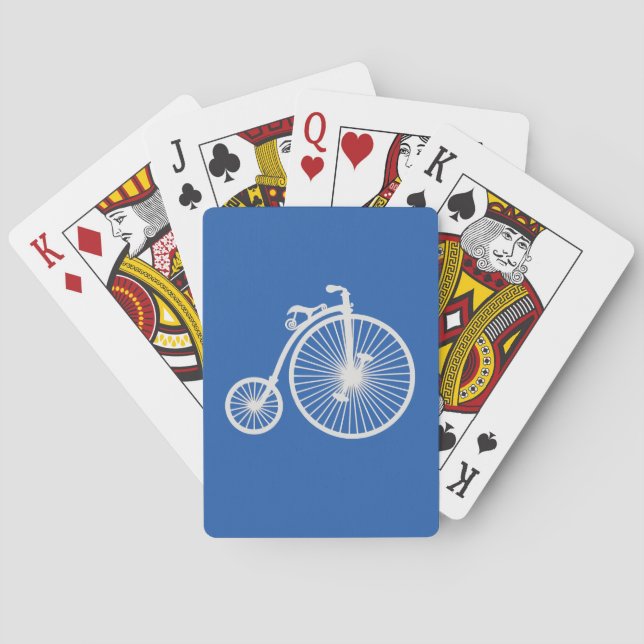 Vintage White Bicycle on Blue Playing Cards (Back)