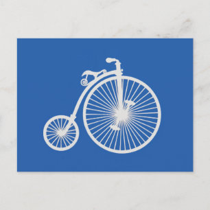 Vintage White Bicycle on Blue Postcard