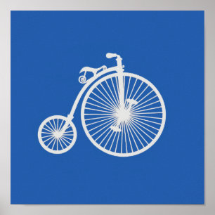 Vintage White Bicycle on Blue Poster