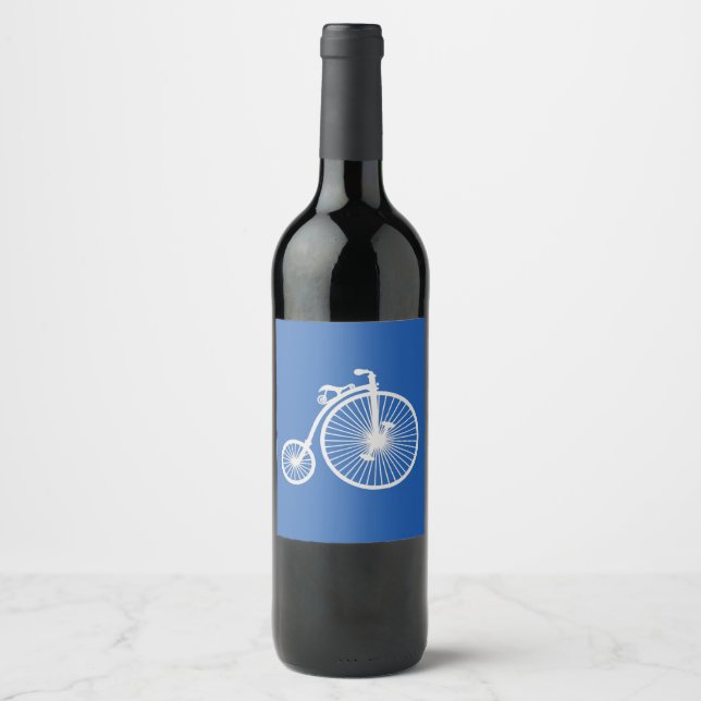 Vintage White Bicycle on Blue Wine Label (Front)
