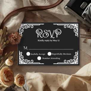  Vintage White Black Wedding  RSVP Card