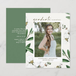 Vintage White Botanical Graduation Invitation