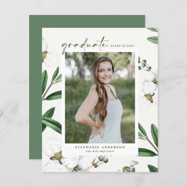 Vintage White Botanical Graduation Invitation (Front/Back)