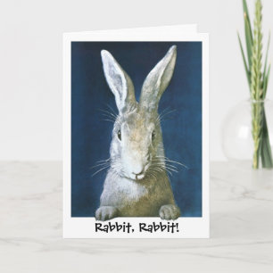 Vintage White Bunny Rabbit Rabbit Good Luck Card