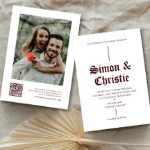 Vintage White Burgundy Photo QR Code Wedding