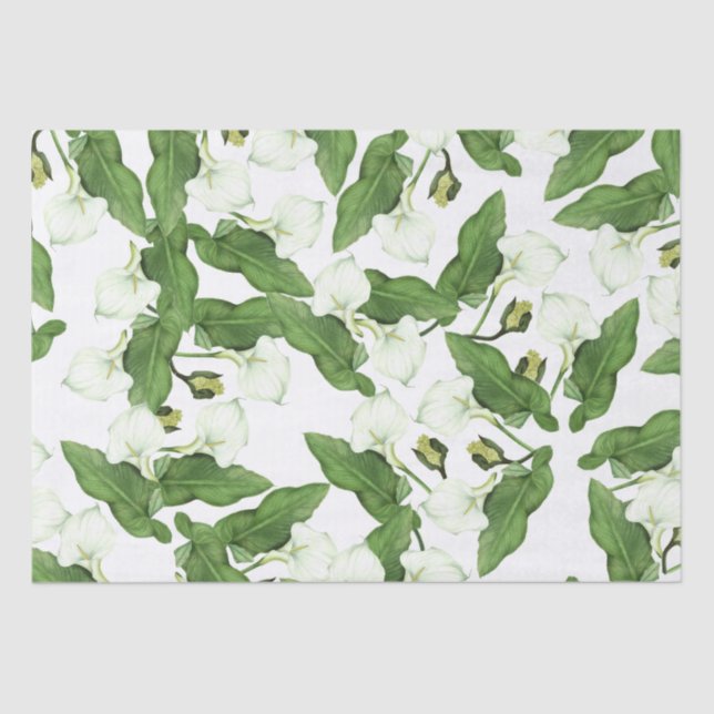 Vintage White Calla Lily Flowers Tissue Paper (Front)