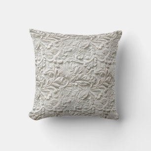 Vintage white carved leather  cushion
