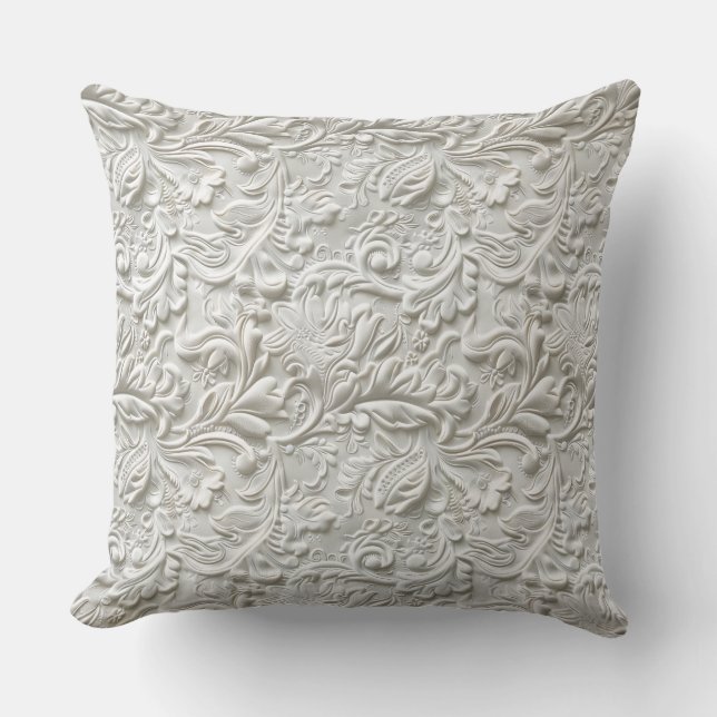 Vintage white carved leather outdoor cushion (Front)
