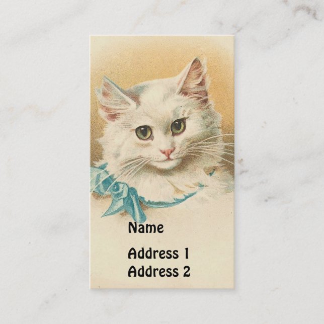 Vintage White Cat Business Card (Front)
