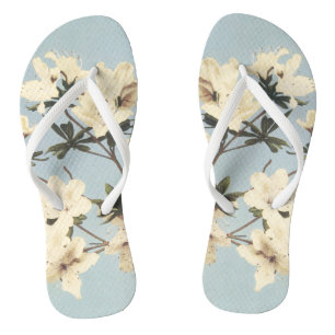 Vintage White Cream Azalea Flower Illustration Thongs