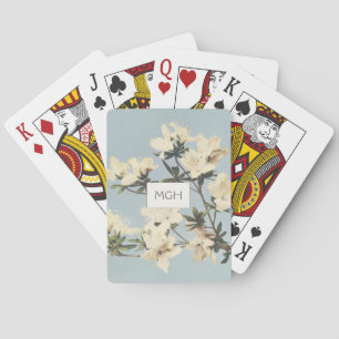 Vintage White Cream Azalea Flowers Monogram Playing Cards