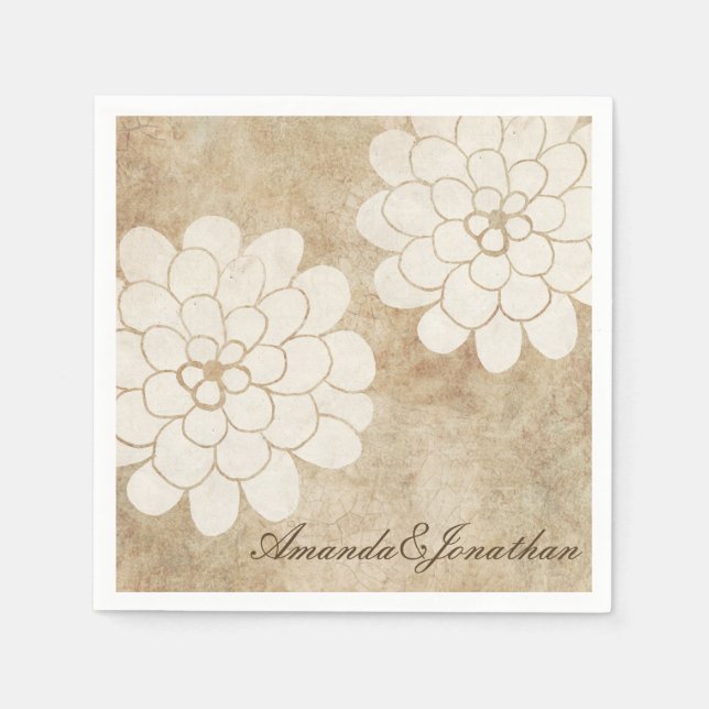 Vintage White Dahlia Floral Wedding Napkin (Front)