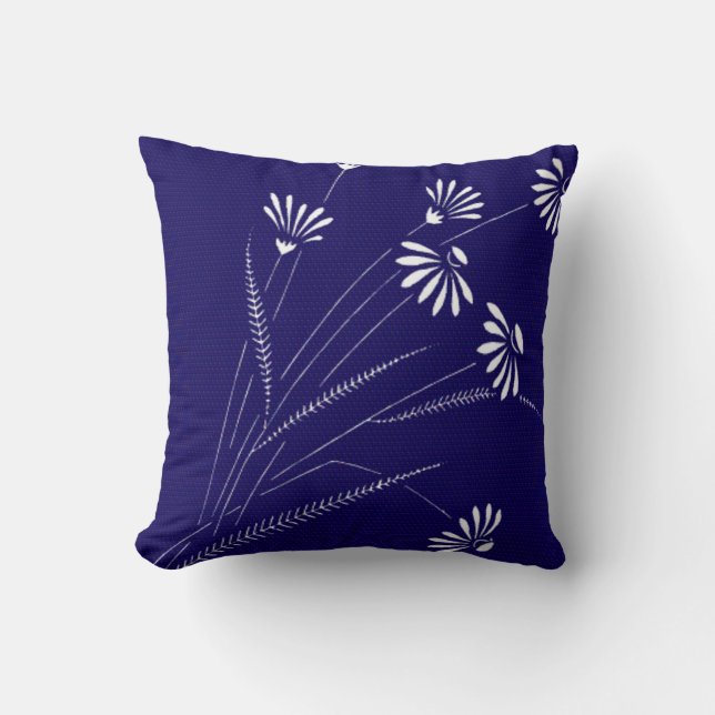 Vintage White Daisies on Blue Cushion (Front)