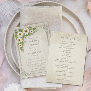 Vintage White Daisy Floral Romantic Rustic Wedding Program